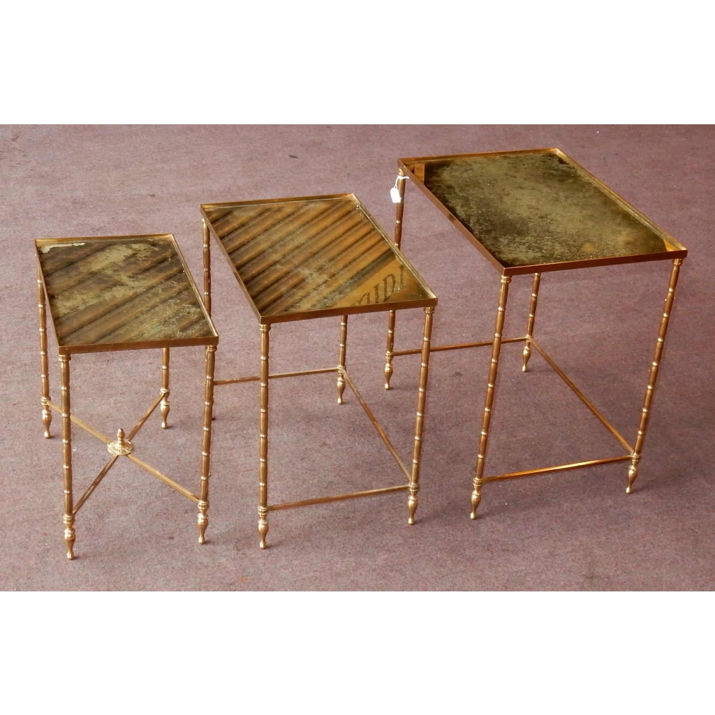 1950/70' Série de 3 Tables Gigognes Modèle Bambou Maison Bagués