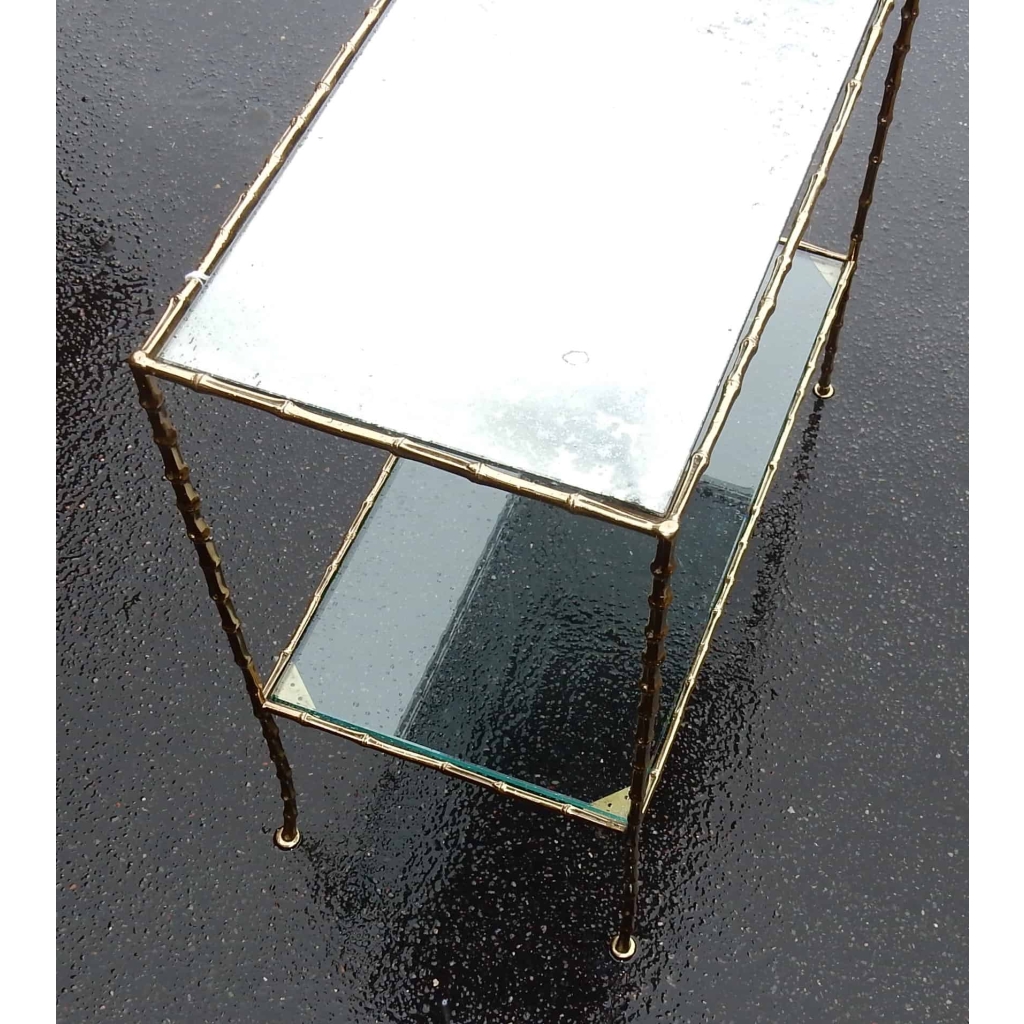 1950/70' Bout de Canapé en Bronze Modèle Bambou Maison Bagués