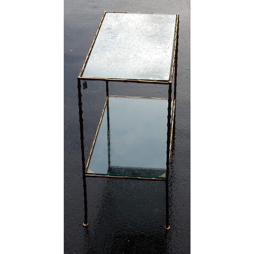 1950/70' Bout de Canapé en Bronze Modèle Bambou Maison Bagués