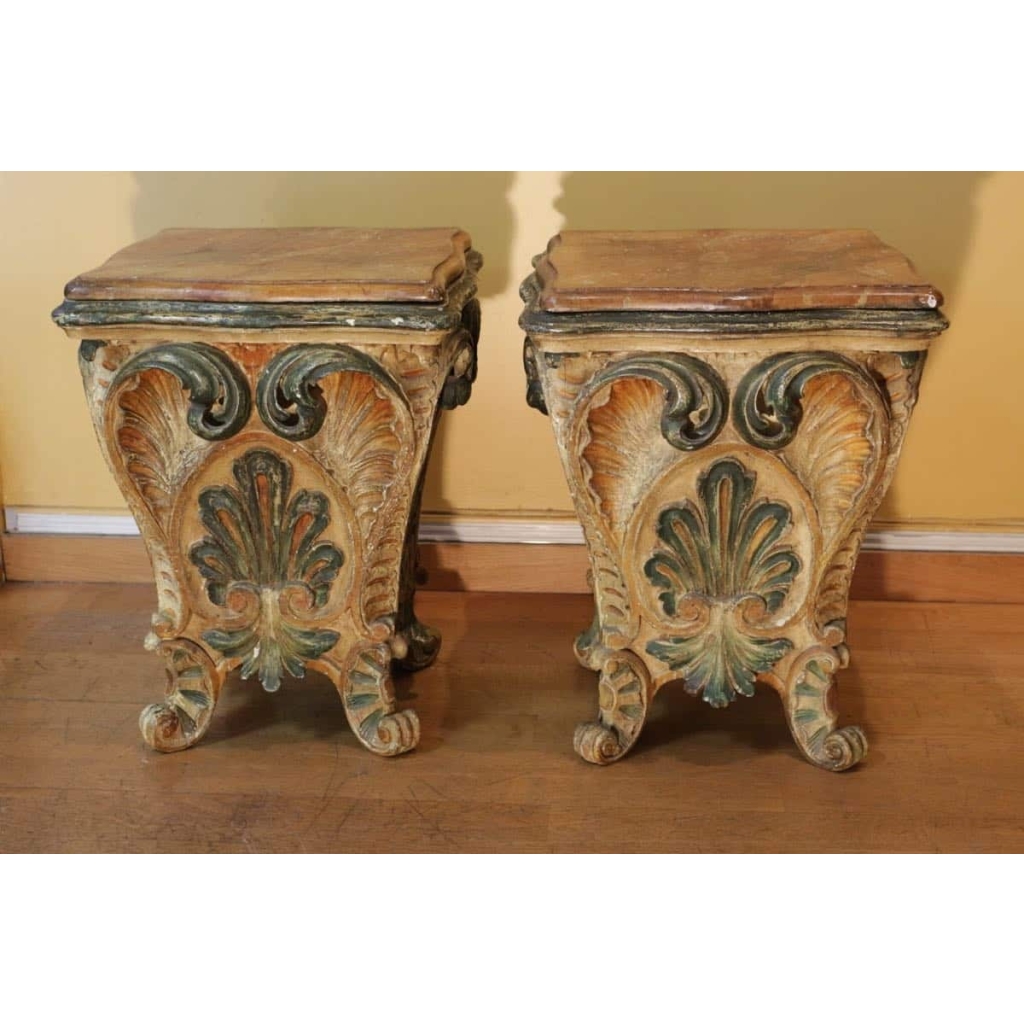 Paire de tabourets en bois sculpté formant jardinières du XIX ème siècle | Biron ||||