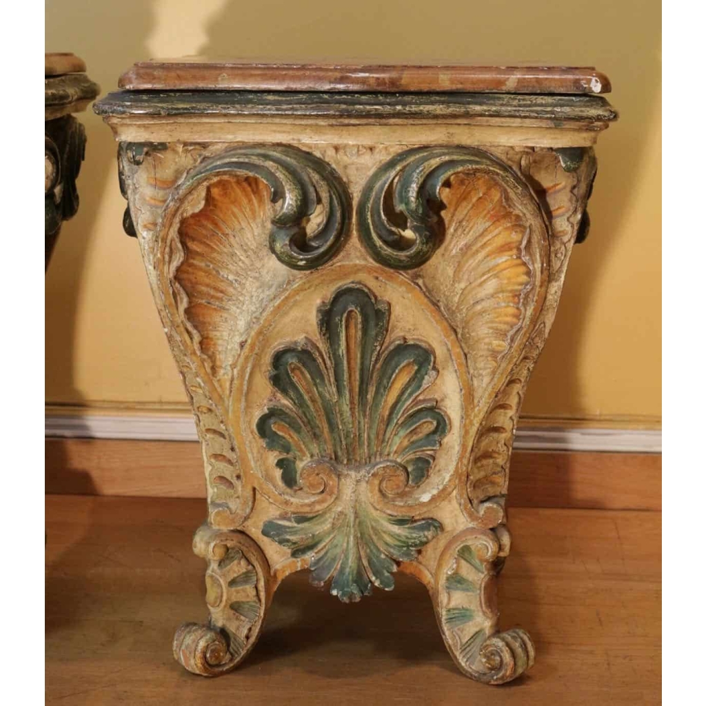 Paire de tabourets en bois sculpté formant jardinières du XIX ème siècle | Biron Paire de tabourets en bois sculpté formant jardinières du XIX ème siècle