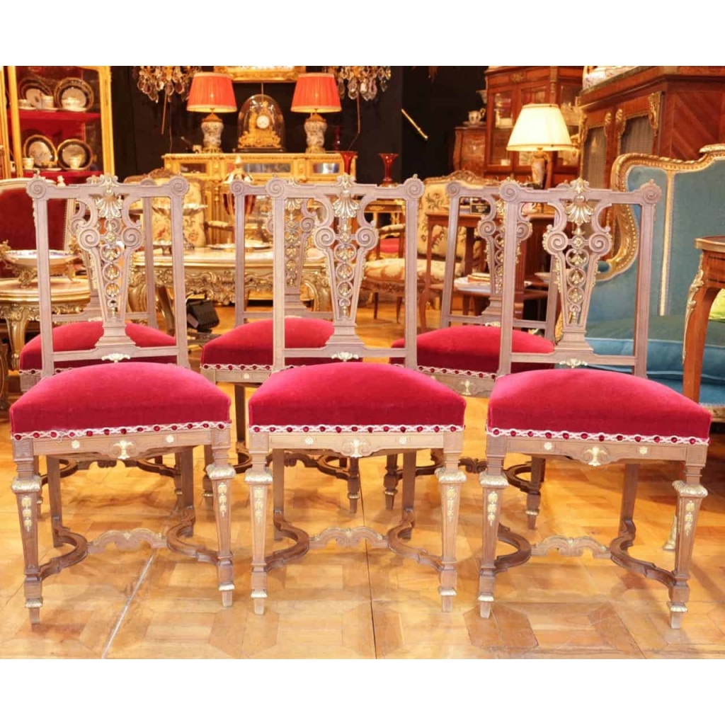 6 Chaises de style Louis XIV vers 1880 par Damont and Co | Biron ||||||