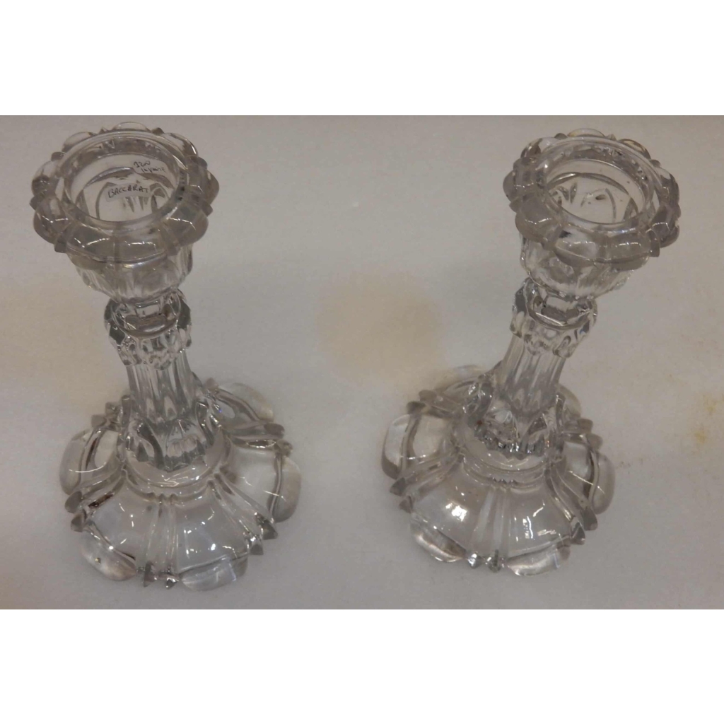 1950' Baccarat Paire de Bougeoirs pour Chandeliers