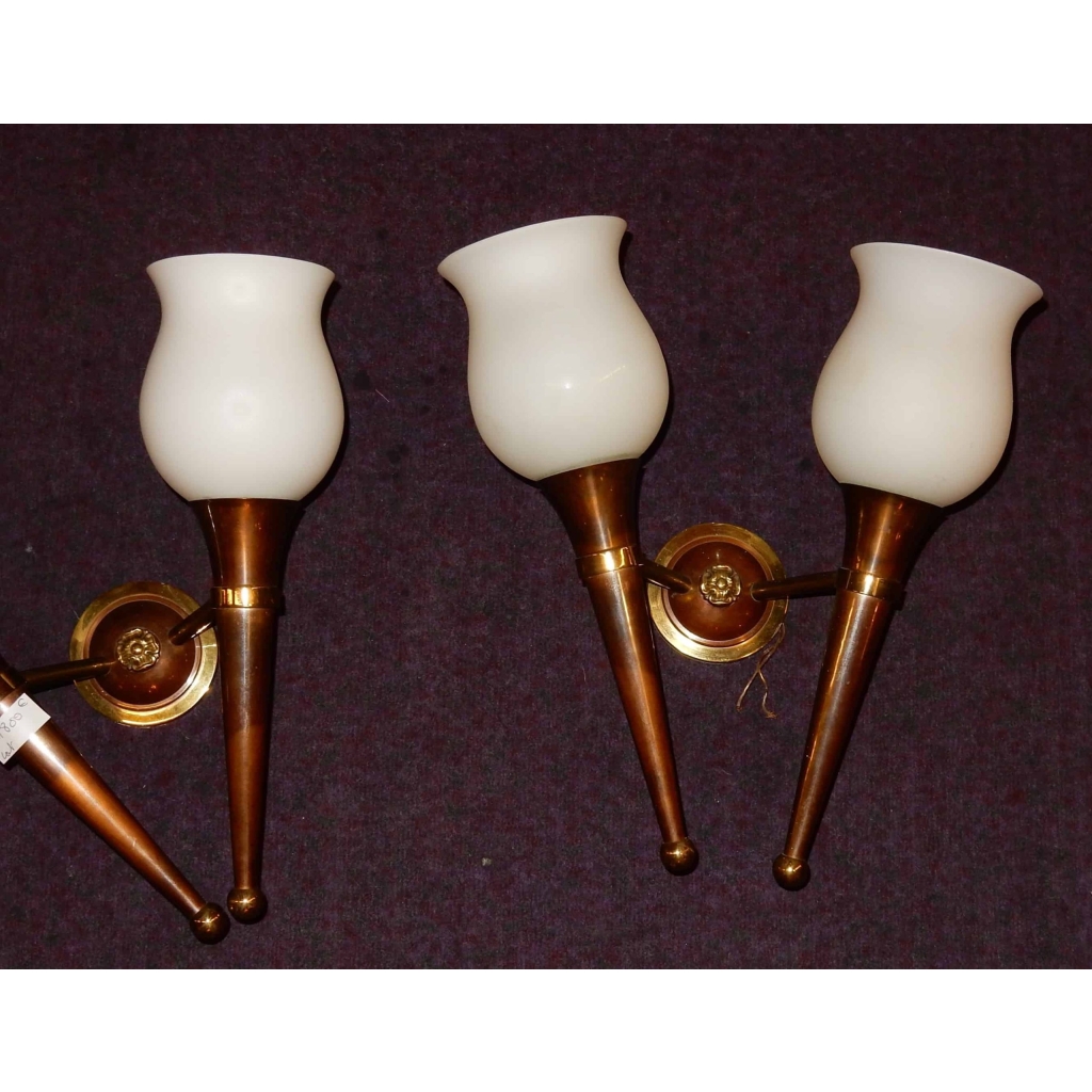 1950′ Paire d’Appliques Bronze et Laiton Style Arbus ou Maison Jansen 2 Lampes | Biron 1950' Paire d'Appliques Bronze et Laiton Style Arbus ou Maison Jansen 2 Lampes