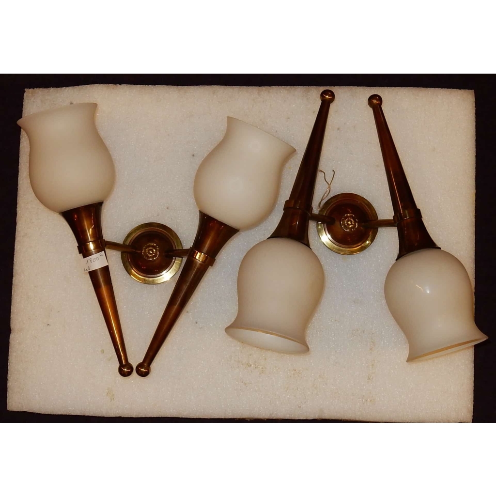 1950′ Paire d’Appliques Bronze et Laiton Style Arbus ou Maison Jansen 2 Lampes | Biron 1950' Paire d'Appliques Bronze et Laiton Style Arbus ou Maison Jansen 2 Lampes