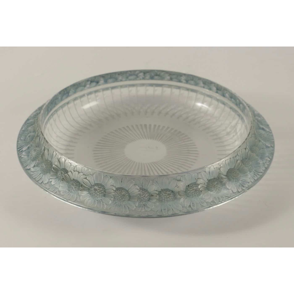 R Lalique Coupe « Marguerites » patinée Bleu | Biron ||||