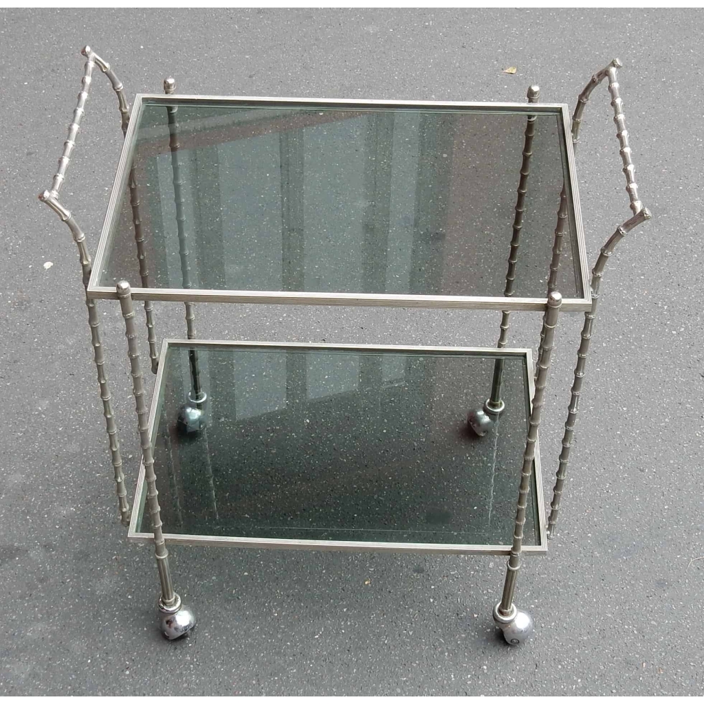1970′ Bar Roulant en Laiton Argenté ou Nickelé ou Fonte d’Art Modèle Bambou Style Maison Bagués | Biron ||||||