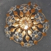 1970′ Plafonnier en Fer Doré et Cristal Style Maison Bagués Décor Feuilles et Fleurs Modèle Corbeille | Biron ||