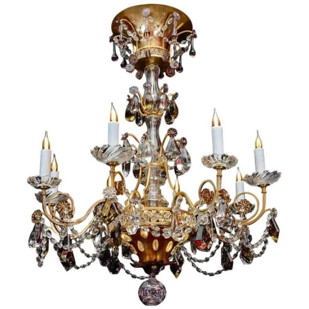 Lustre, Maison Baguès, 1940, 12 lumières, pampilles de cristal, grande décoration | Biron |||||||||