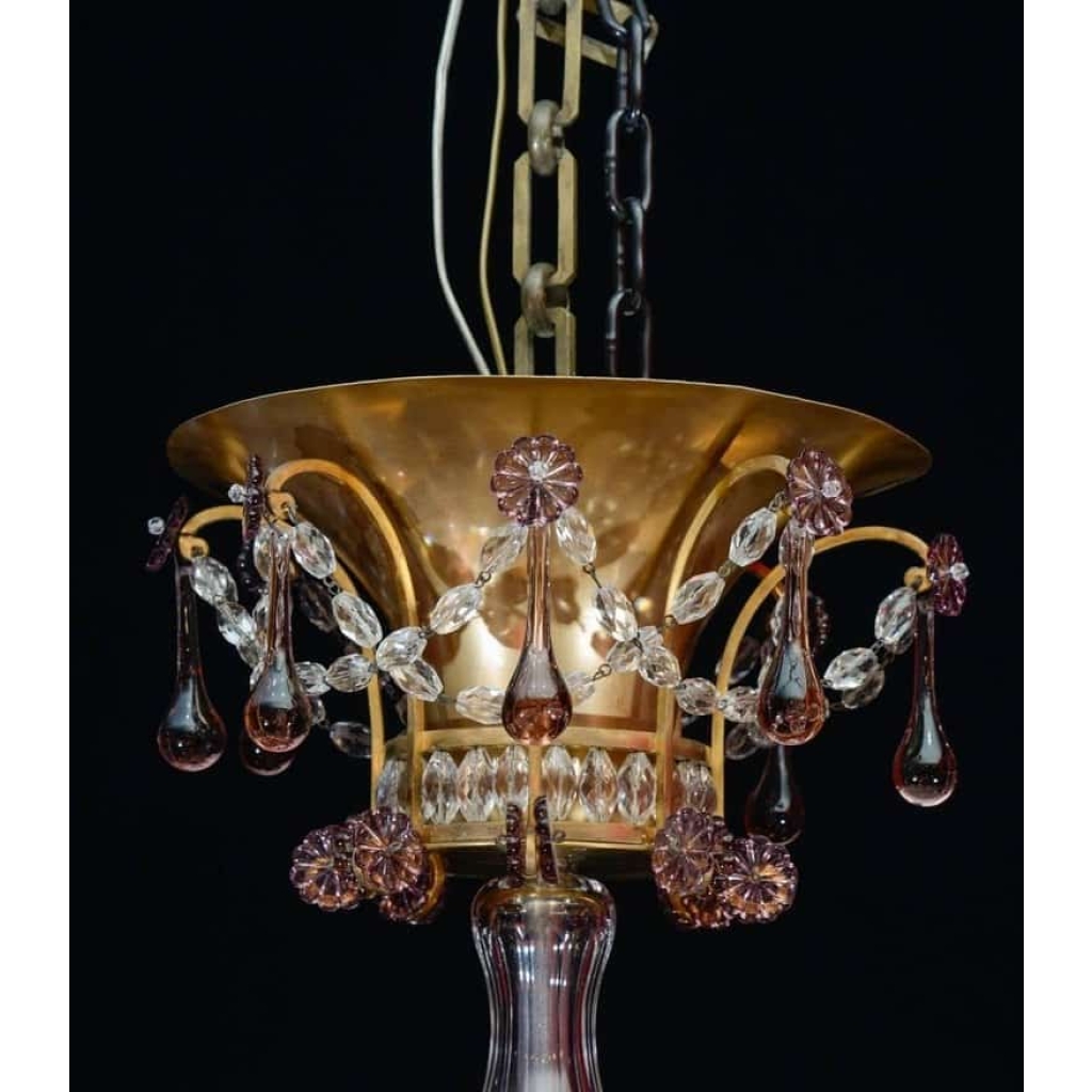 Lustre, Maison Baguès, 1940, 12 lumières, pampilles de cristal, grande décoration | Biron Lustre, Maison Baguès, 1940, 12 lumières, pampilles de cristal, grande décoration