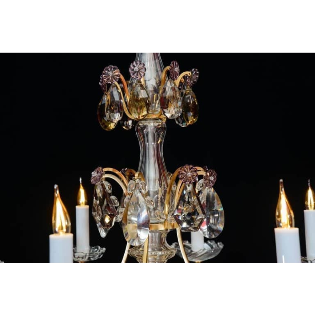 Lustre, Maison Baguès, 1940, 12 lumières, pampilles de cristal, grande décoration | Biron Lustre, Maison Baguès, 1940, 12 lumières, pampilles de cristal, grande décoration
