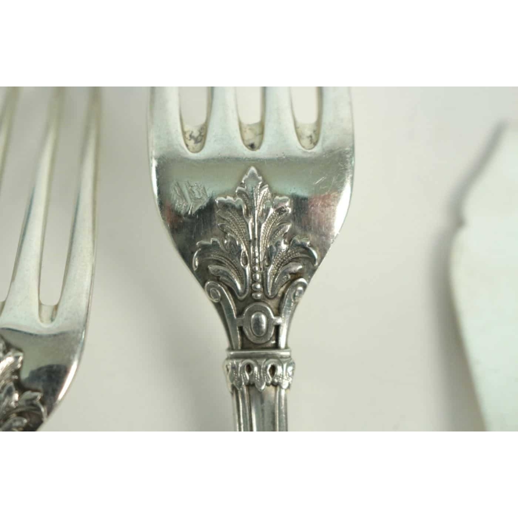OLIER CARON : Ménagère en Argent Massif style Louis 16 | Biron OLIER CARON : Ménagère en Argent Massif style Louis 16