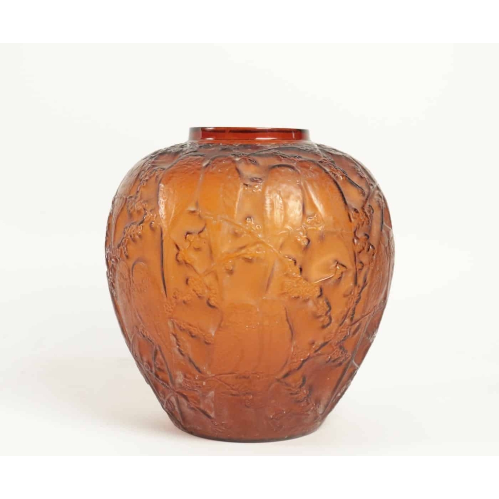Rene Lalique Amber Vase « Perruches » | Biron ||||||
