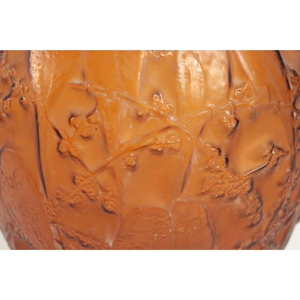 Rene Lalique Amber Vase « Perruches » | Biron Rene Lalique Amber Vase "Perruches"