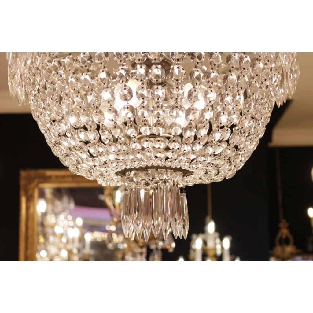 Lustre corbeille en cristal fin 19e | Biron Lustre corbeille en cristal fin 19e