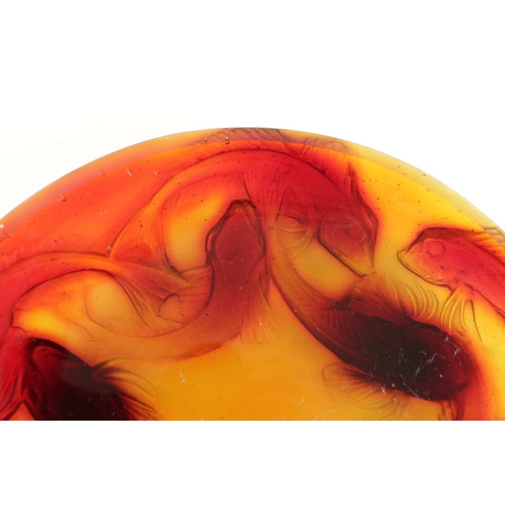 René Lalique Coupe « Martigues » Rouge Orangée | Biron René Lalique Coupe "Martigues" Rouge Orangée