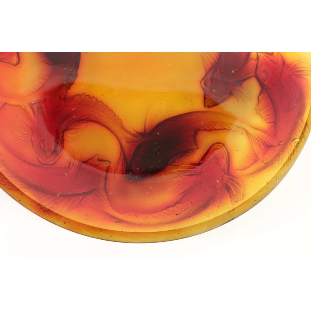 René Lalique Coupe « Martigues » Rouge Orangée | Biron René Lalique Coupe "Martigues" Rouge Orangée