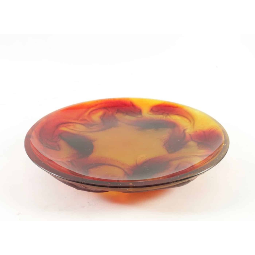 René Lalique Coupe « Martigues » Rouge Orangée | Biron René Lalique Coupe "Martigues" Rouge Orangée