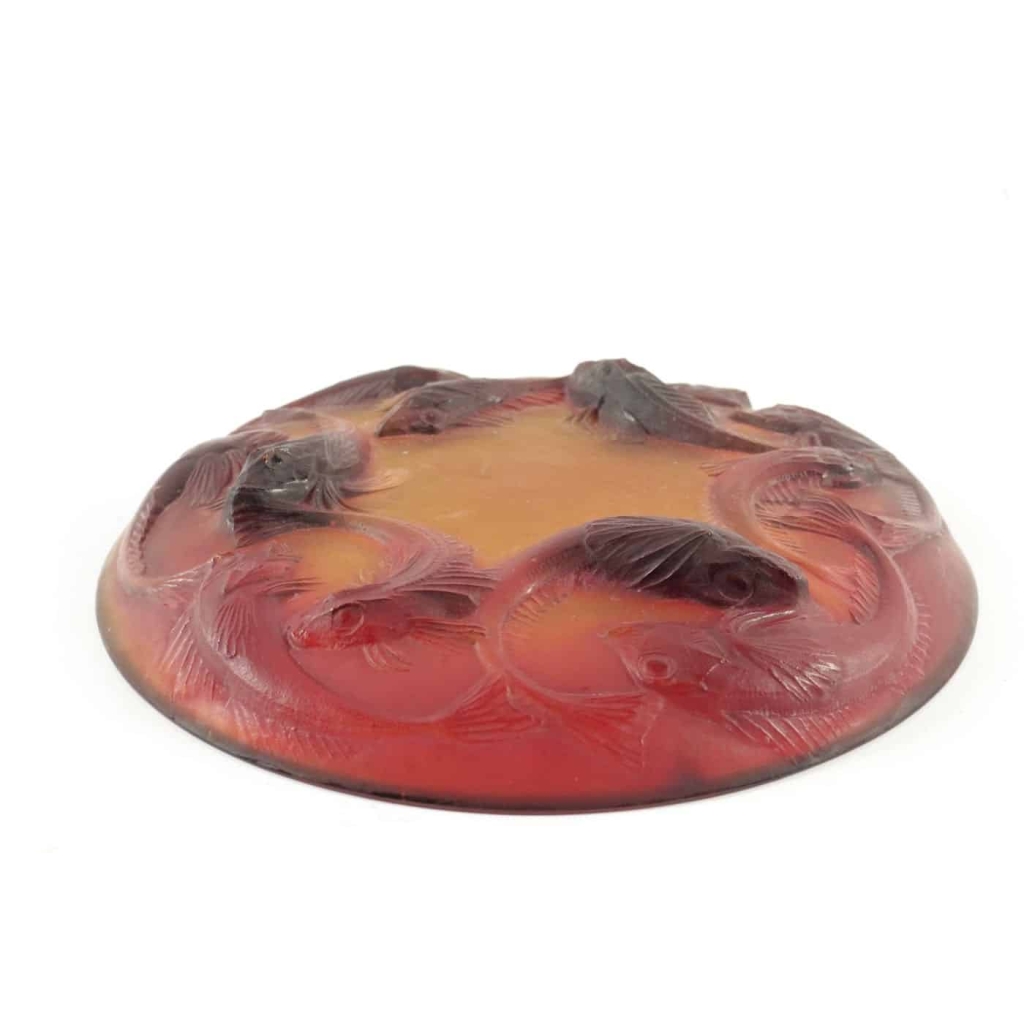 René Lalique Coupe « Martigues » Rouge Orangée | Biron René Lalique Coupe "Martigues" Rouge Orangée