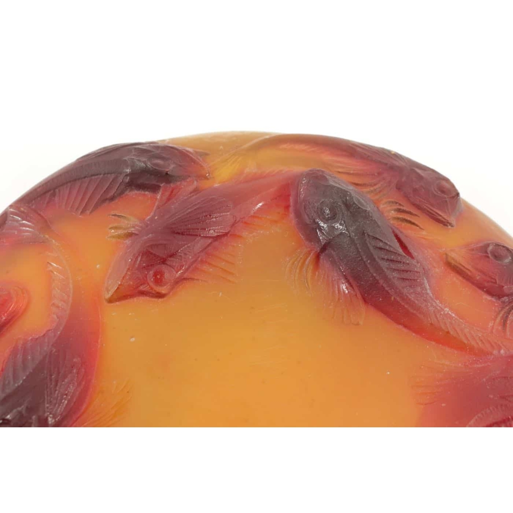 René Lalique Coupe « Martigues » Rouge Orangée | Biron René Lalique Coupe "Martigues" Rouge Orangée