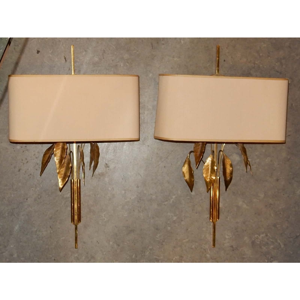 1970′ Paire d Appliques Maison Charles Aux Feuillages De Laurier | Biron |||||||