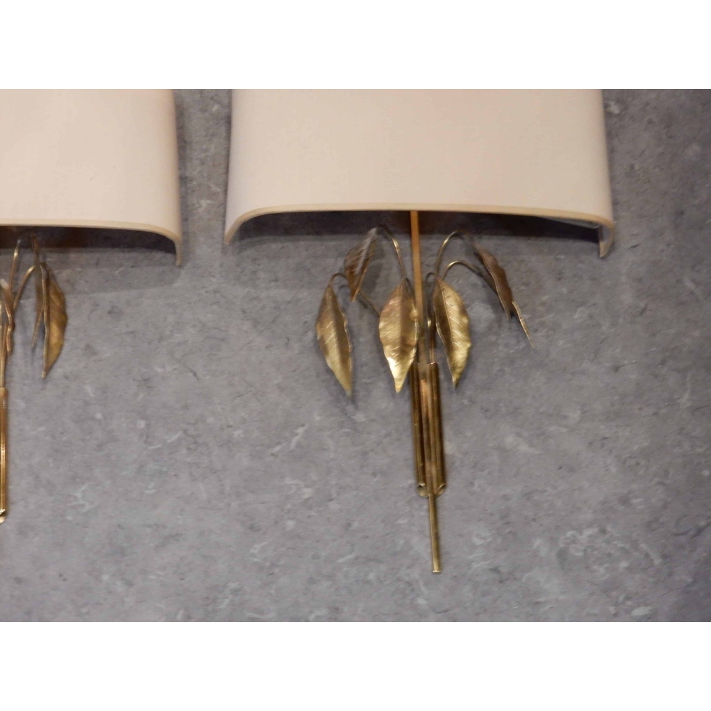 1970′ Paire d Appliques Maison Charles Aux Feuillages De Laurier | Biron 1970' Paire d Appliques Maison Charles Aux Feuillages De Laurier
