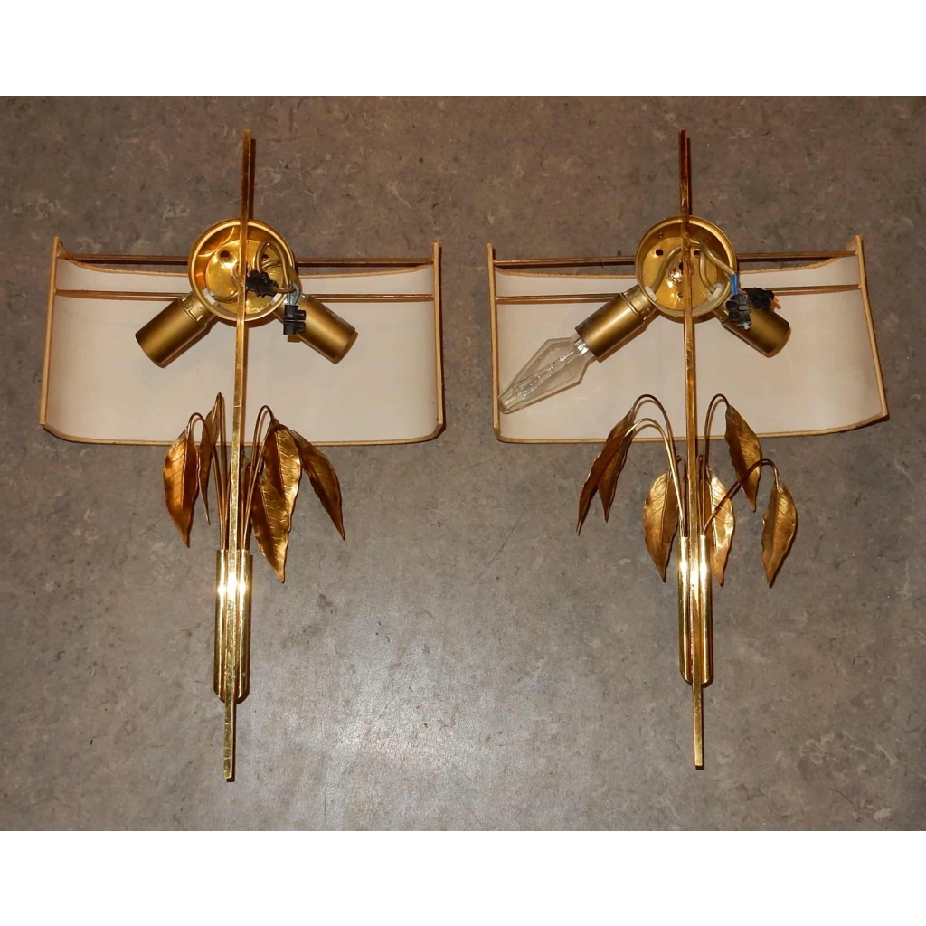1970′ Paire d Appliques Maison Charles Aux Feuillages De Laurier | Biron 1970' Paire d Appliques Maison Charles Aux Feuillages De Laurier