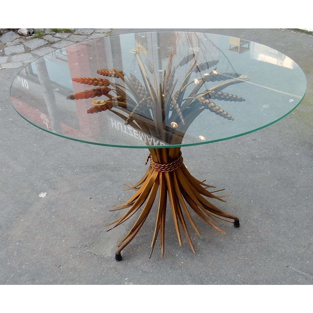 1970′ Guéridon ou Table Basse Gerbe de Blé Dorée Style Coco Chanel | Biron 1970' Guéridon ou Table Basse Gerbe de Blé Dorée Style Coco Chanel