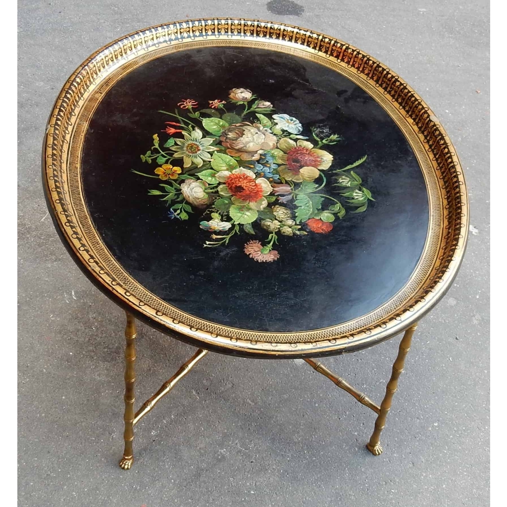 1950/70 Table Basse Plateau Laque de Chine Maison Bagués en Laiton,Pieds Griffe | Biron |||||
