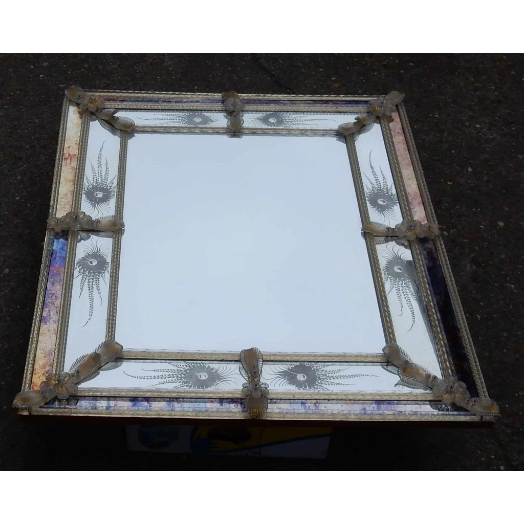 1970 Miroir Aux Etoiles Filantes Style Véronese Rectangulaire Parecloses et Fleurs Dorées a l Or 102 X 82 cm | Biron 1970 Miroir Aux Etoiles Filantes Style Véronese Rectangulaire Parecloses et Fleurs Dorées a l Or 102 X 82 cm
