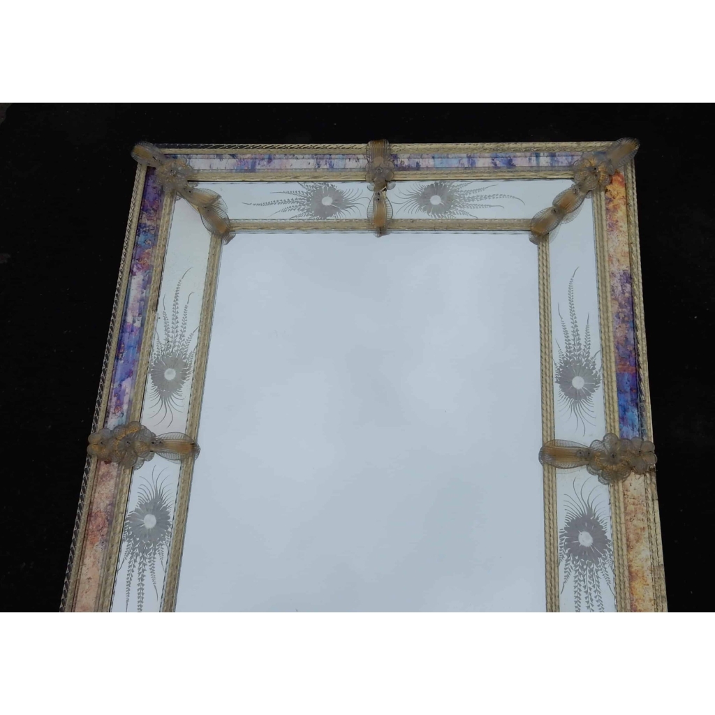 1970 Miroir Aux Etoiles Filantes Style Véronese Rectangulaire Parecloses et Fleurs Dorées a l Or 102 X 82 cm | Biron 1970 Miroir Aux Etoiles Filantes Style Véronese Rectangulaire Parecloses et Fleurs Dorées a l Or 102 X 82 cm