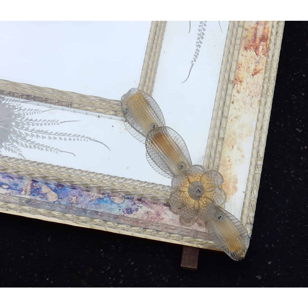 1970 Miroir Aux Etoiles Filantes Style Véronese Rectangulaire Parecloses et Fleurs Dorées a l Or 102 X 82 cm | Biron 1970 Miroir Aux Etoiles Filantes Style Véronese Rectangulaire Parecloses et Fleurs Dorées a l Or 102 X 82 cm