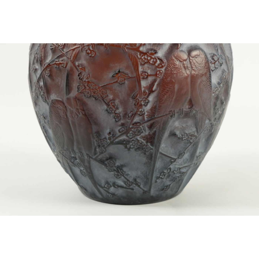 René Lalique Vase » Perruches » Teinté Ambre | Biron René Lalique Vase" Perruches " Teinté Ambre