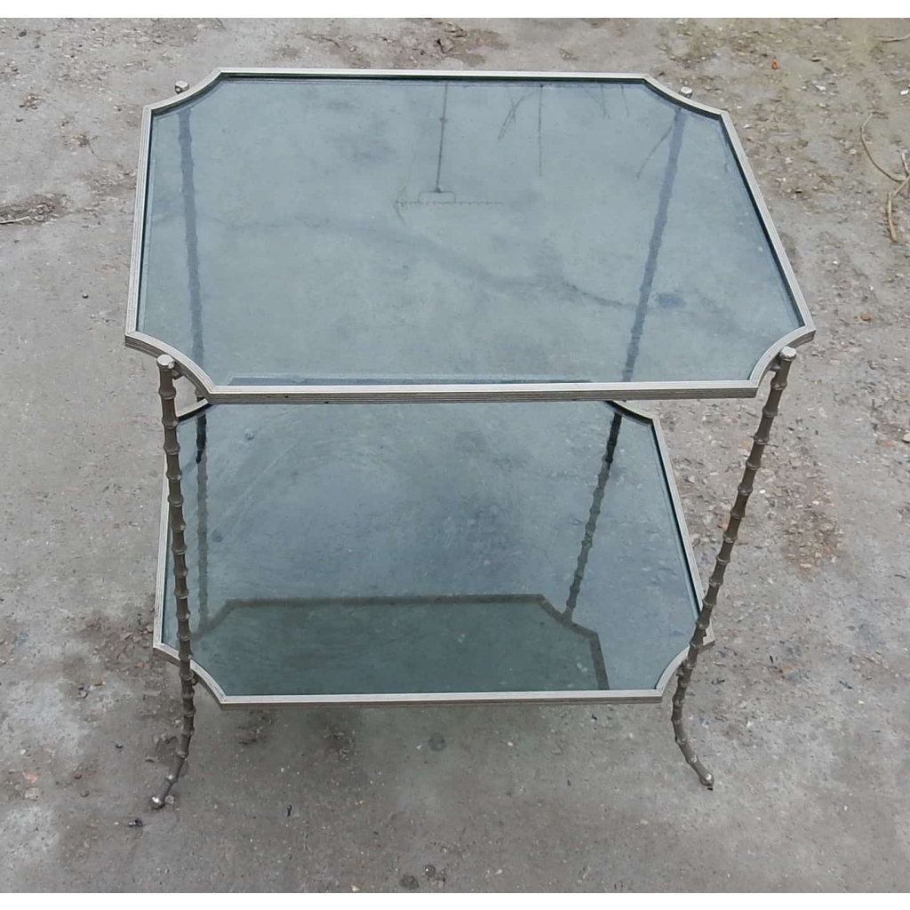 1950/70 Gueridon Maison Bagues Modele Bambou Laiton Argenté Angles Concaves | Biron |||||||