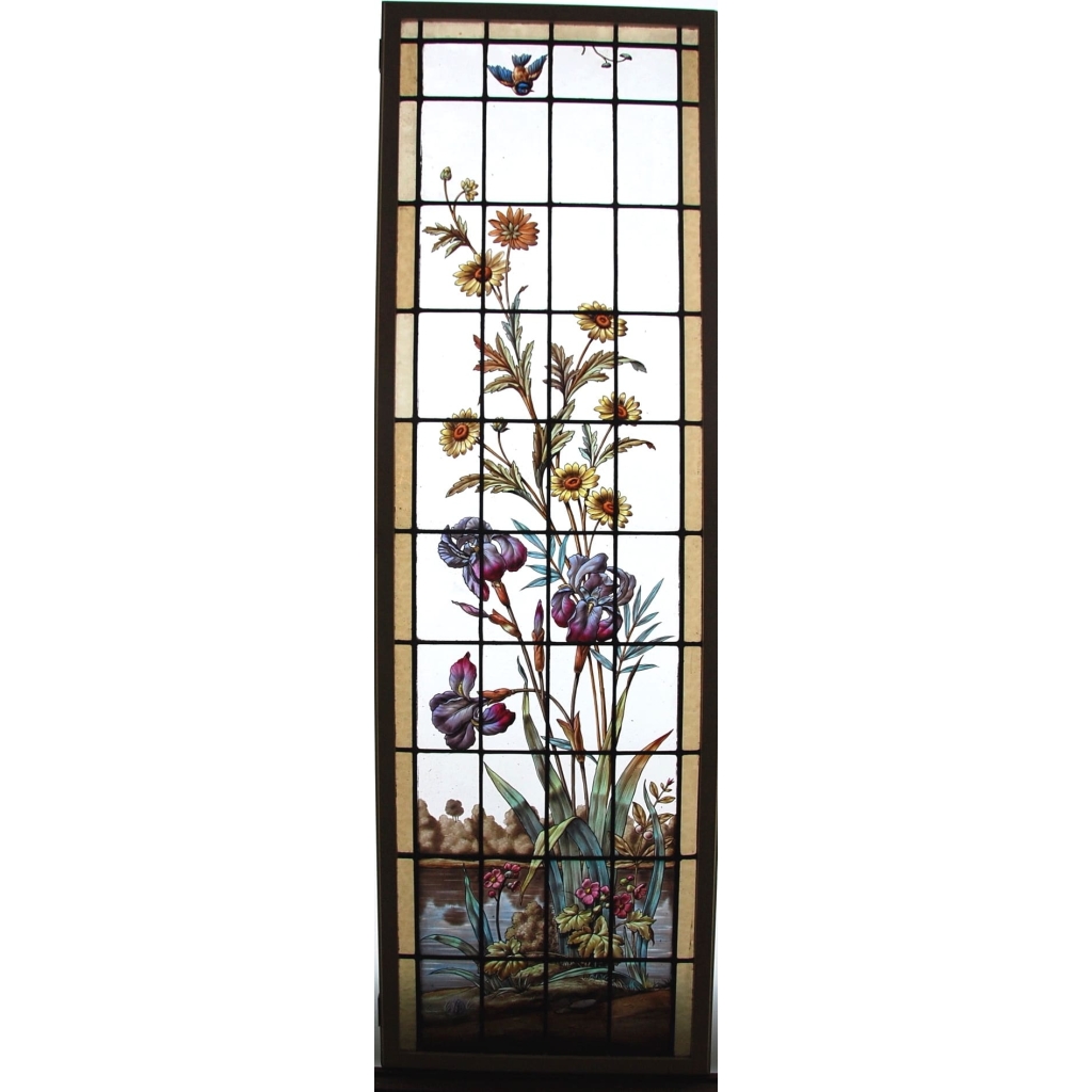 PAIRE DE VITRAUX Á DECOR FLORAL | Biron PAIRE DE VITRAUX Á DECOR FLORAL