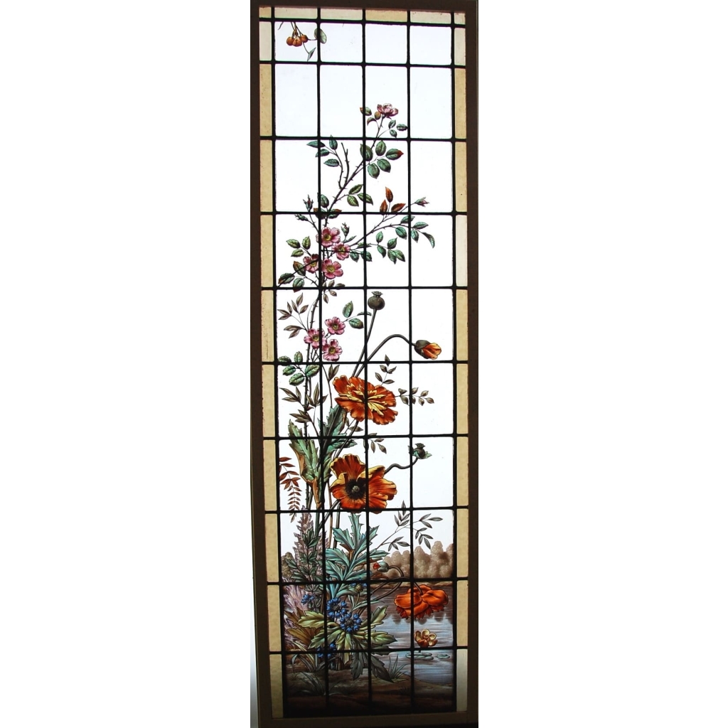 PAIRE DE VITRAUX Á DECOR FLORAL | Biron PAIRE DE VITRAUX Á DECOR FLORAL