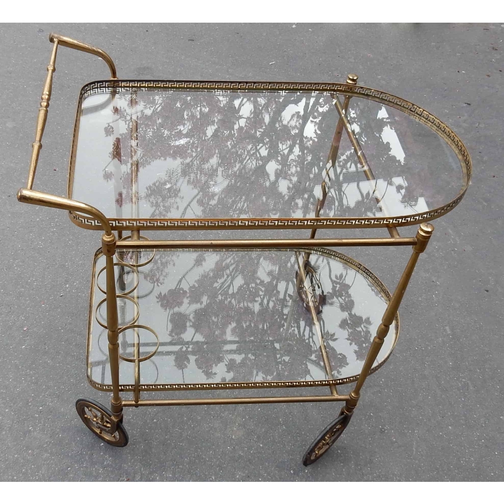 1950/70 Desserte Roulante Maison Bagués Avec Galeries Motifs Grecs | Biron 1950/70 Desserte Roulante Maison Bagués Avec Galeries Motifs Grecs