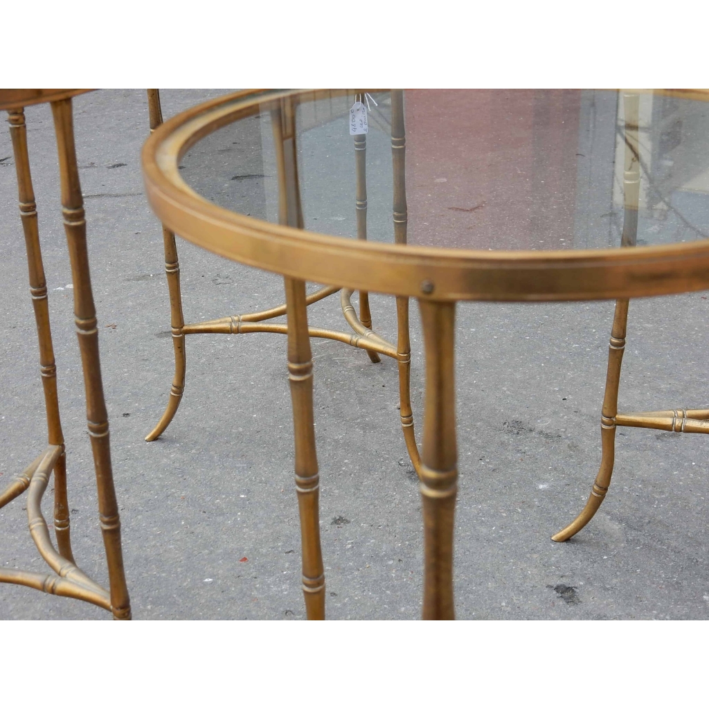 1970' Suite de 4 de Bouts de Canapé Modéle Bambou Laiton Doré Maison Bagués