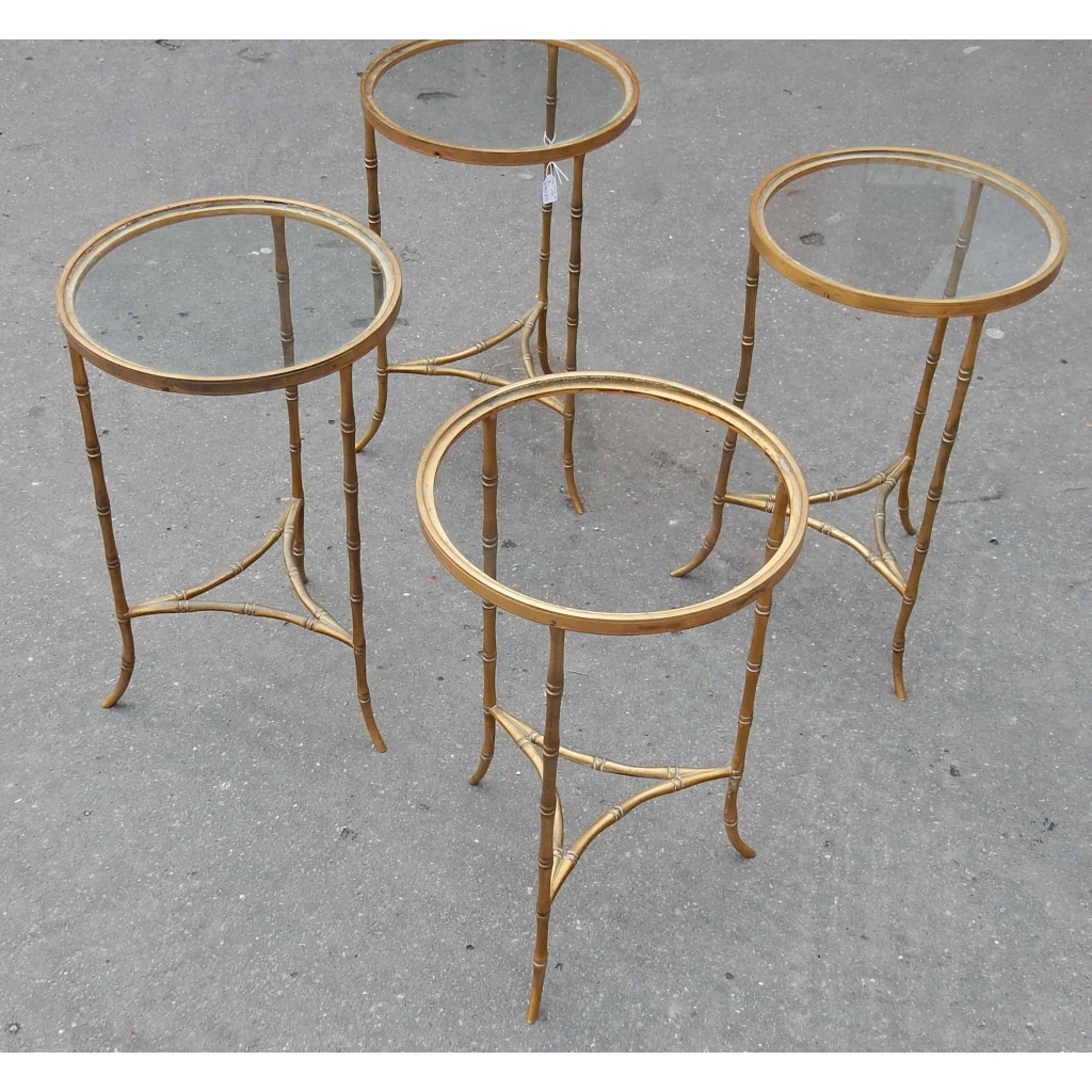 1970' Suite de 4 de Bouts de Canapé Modéle Bambou Laiton Doré Maison Bagués