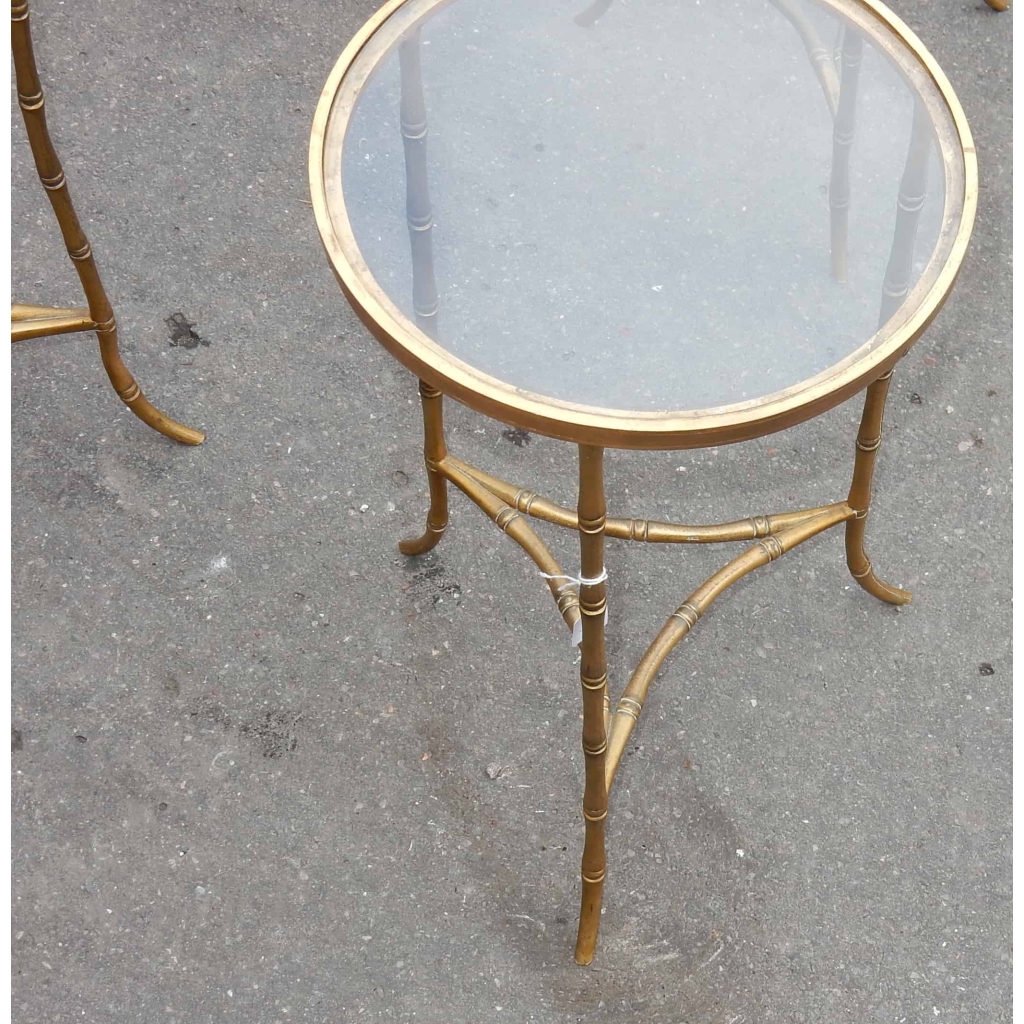 1970' Suite de 4 de Bouts de Canapé Modéle Bambou Laiton Doré Maison Bagués
