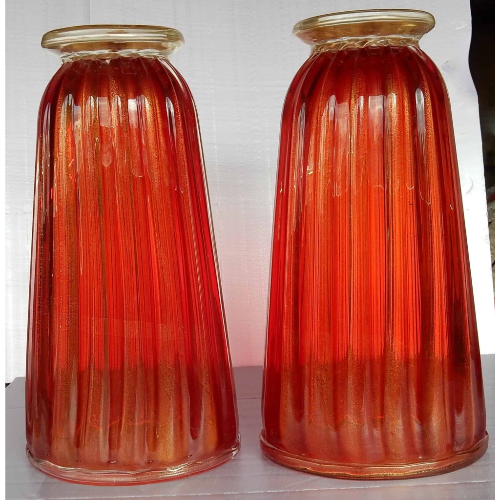 1970′ Paire de Vases Cristal Murano Rouge et Or Toso Signés | Biron 1970' Paire de Vases Cristal Murano Rouge et Or Toso Signés