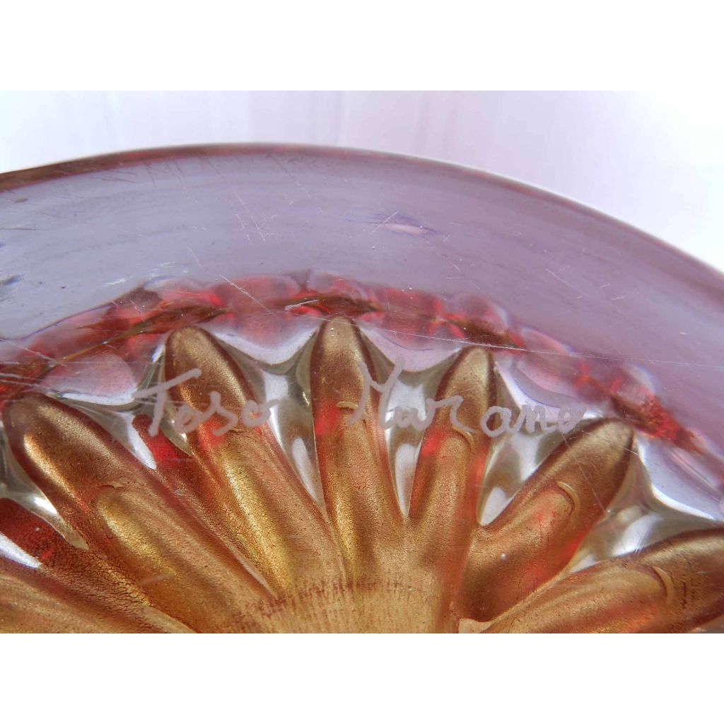 1970′ Paire de Vases Cristal Murano Rouge et Or Toso Signés | Biron 1970' Paire de Vases Cristal Murano Rouge et Or Toso Signés