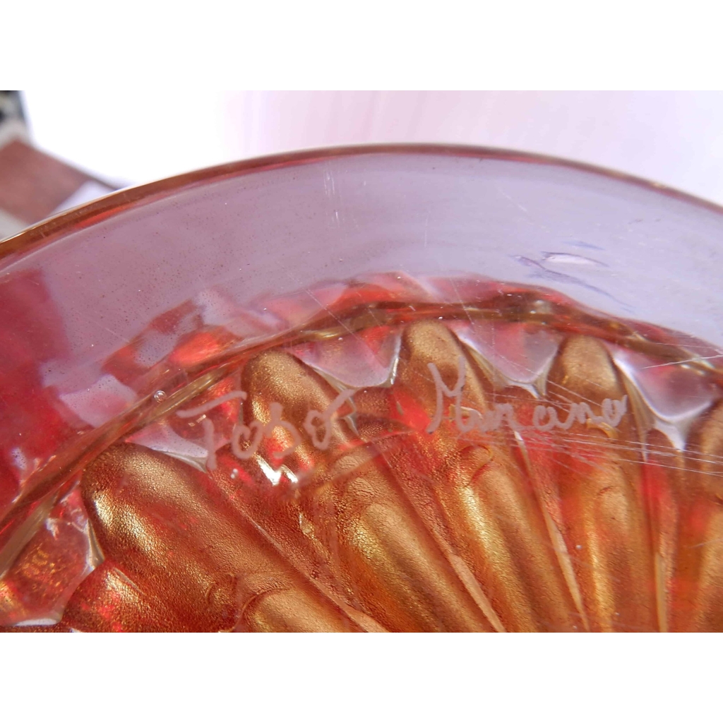 1970′ Paire de Vases Cristal Murano Rouge et Or Toso Signés | Biron 1970' Paire de Vases Cristal Murano Rouge et Or Toso Signés
