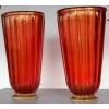 1970′ Paire de Vases Cristal Murano Rouge et Or Toso Signés | Biron 1970' Paire de Vases Cristal Murano Rouge et Or Toso Signés