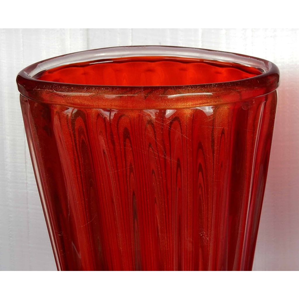 1970′ Paire de Vases Cristal Murano Rouge et Or Toso Signés | Biron 1970' Paire de Vases Cristal Murano Rouge et Or Toso Signés