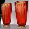 1970′ Paire de Vases Cristal Murano Rouge et Or Toso Signés | Biron 1970' Paire de Vases Cristal Murano Rouge et Or Toso Signés