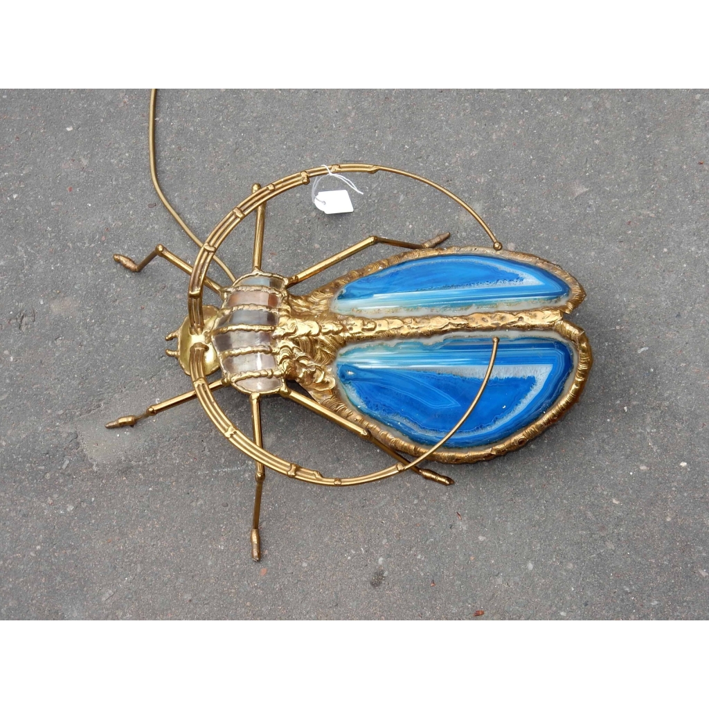 1970′ Applique Scarabée de Fernandez ou Duval Brasseur avec Ailes en Agate Bleue 30 X H 35 cm | Biron ||||||||