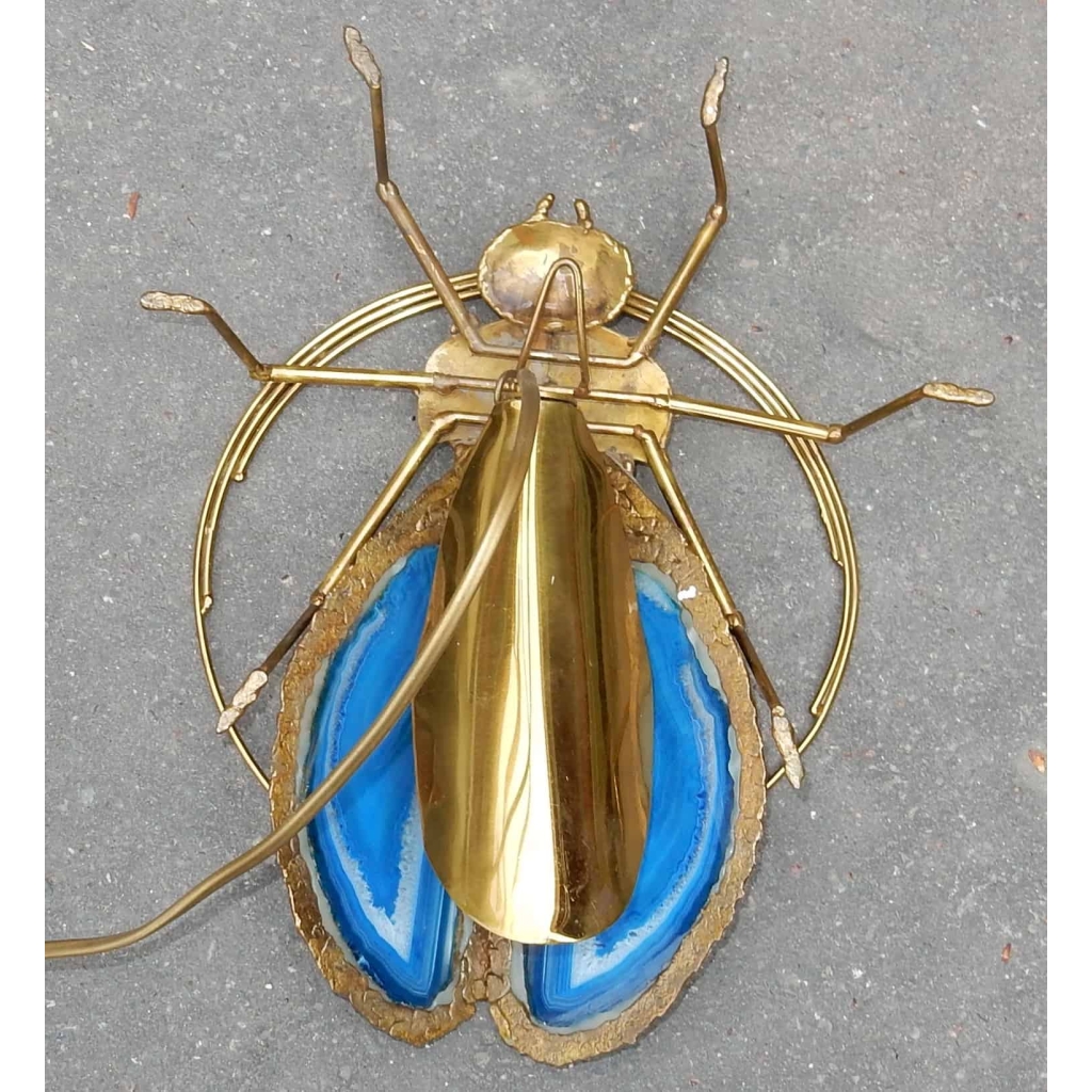 1970′ Applique Scarabée de Fernandez ou Duval Brasseur avec Ailes en Agate Bleue 30 X H 35 cm | Biron 1970' Applique Scarabée de Fernandez ou Duval Brasseur avec Ailes en Agate Bleue 30 X H 35 cm
