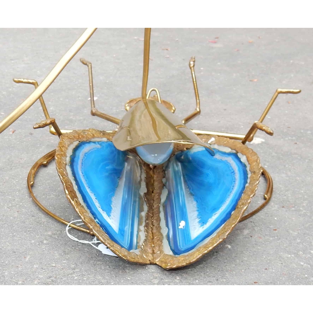 1970′ Applique Scarabée de Fernandez ou Duval Brasseur avec Ailes en Agate Bleue 30 X H 35 cm | Biron 1970' Applique Scarabée de Fernandez ou Duval Brasseur avec Ailes en Agate Bleue 30 X H 35 cm