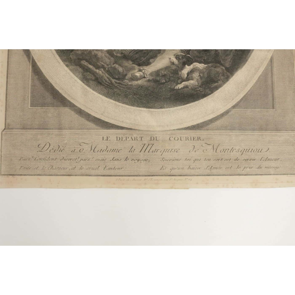Gravure Romantique, XIXème Siècle, « Le Départ du Courrier » | Biron Gravure Romantique, XIXème Siècle, "Le Départ du Courrier"